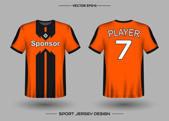 T-shirt sport vector design template, Soccer jersey mockup for football club. uniform front and back view. Clothing Men adult. Can use for printing, branding logo team, squad, match event, tournament