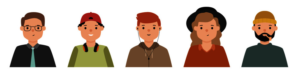 People millennial casual avatar playful cute set isolated vector flat illustration