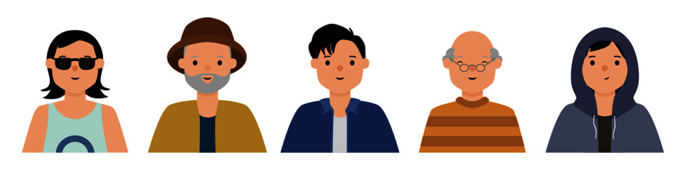 People millennial casual avatar playful cute set isolated vector flat illustration