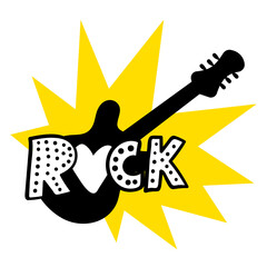Vector illustration of a guitar with word rock