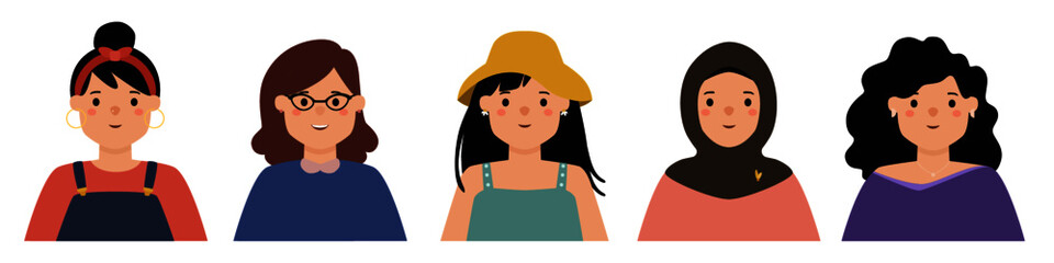 People millennial casual avatar playful cute set isolated vector flat illustration