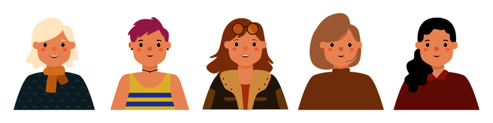 People millennial casual avatar playful cute set isolated vector flat illustration