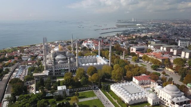 Aerial Sultanahmet Camii most famous as Blue Mosque, Istanbul, Turkey. Istanbul City the beautiful, one of the best way to discover it is through its wonderful panoramic view
