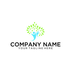 Creative Green Tree Leaves Human Silhouette Logo Design Vector Illustration