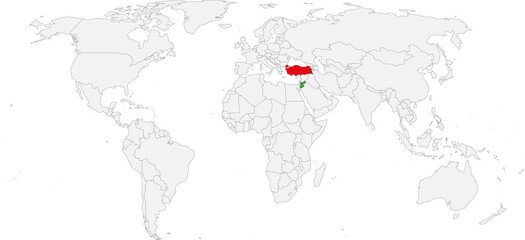 Jordan, Turkey countries isolated on world map. Business concepts and Backgrounds.