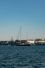 Fototapeta na wymiar Sailing yacht in the sea bay.