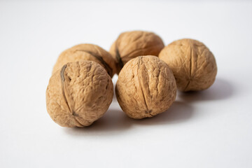 Walnuts on a white background close up