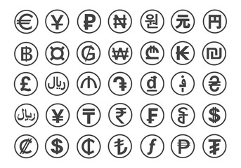 Currency symbols of the world isolated on white