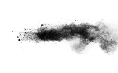 Black powder (Charcoal powder) scattered. Isolated on white background. 