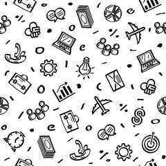 Seamless Pattern Abstract Doodle Elements Hand Drawn Collection Business Sketch Vector Design Style Background Mail Notebook Money Chart Team People Illustration Cartoon Icons