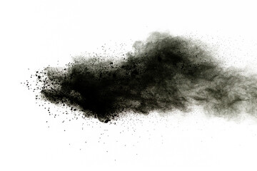 Fototapeta na wymiar Black powder explosion isolated on white background.