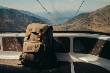 Backpack inside a gondola above the seat. © Manel Ponce
