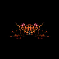 Abstract illustration of a spider in orange and rose colored lines. Digital illustration for wall art prints. Abstract fractal background.