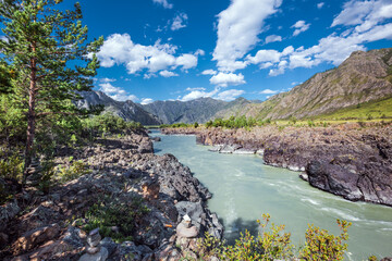 Mountain landscape with river Katun. Altai Republic