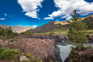 Fototapeta na wymiar Mountain landscape with river Katun. Altai Republic