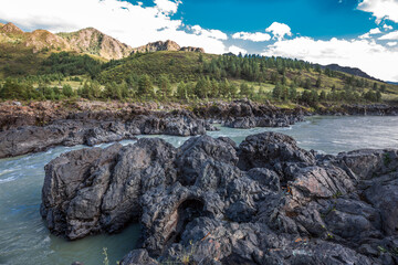 Mountain landscape with river Katun. Altai Republic