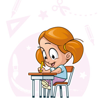 Cartoon illustration of an Elementary schoolchild in the crafts classroom