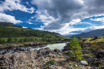 Mountain landscape with river Katun. Altai Republic