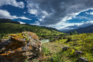 Mountain landscape with river Katun. Altai Republic