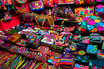 Fototapeta na wymiar Handmade Mexican indigenous colorful bags