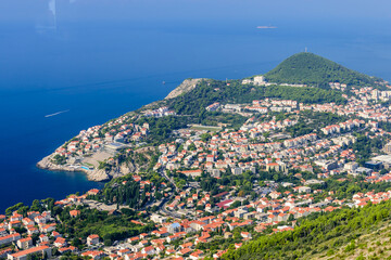 Fototapeta na wymiar Sightseeing of Croatia. Aerial view of Dubrovnik and Adriatic sea, Dubrovnik town, Croatia