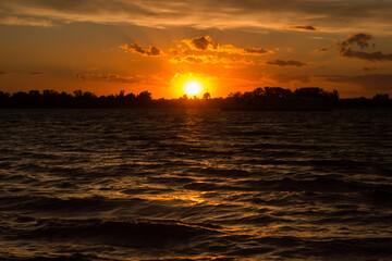 Sunset over the Volga river at Samara city.