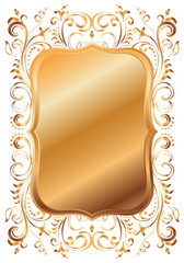 Golden shiny glowing ornate frame isolated over white