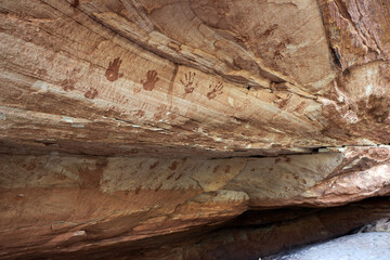 Petroglyphs of Handprints in Natural Bridges National Monument, Utah