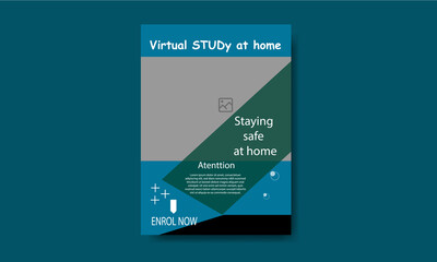  Virtual study at home flyer template design