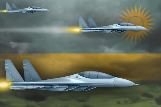 Rwanda Air Forces Strike Concept. Air Planes Attack On Rwanda Flag Background. 3d Illustration