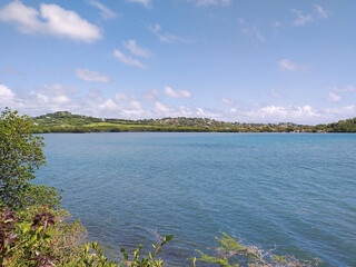 Caribbean relief landscape, turquoise waters of the Caribbean sea under tropical blue sky. Nature...