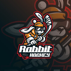 rabbit mascot logo design vector with modern illustration concept style for badge, emblem and tshirt printing. rabbit hockey illustration for sport team.