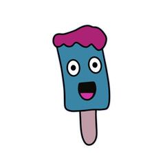 Sticker funny ice cream. Ice cream on a stick. Suitable for postcards, stickers, T-shirts and children's books. Isolated, vector.