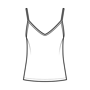 Camisole slip top technical fashion illustration with sweetheart neck, thin straps, relax fit, back zip fastening. Flat outwear tank apparel template front, white color. Women, men, unisex CAD mockup