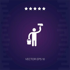 painter with roller and paint bucket vector icon modern illustration