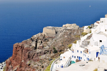 The Aegean sea and the rocky coast of Santorini.