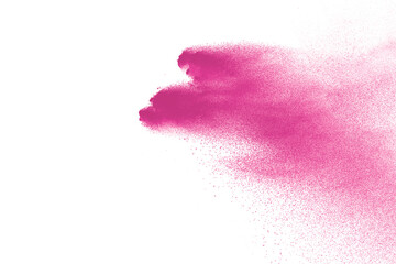 Fototapeta premium Pink powder explosion on white background. Paint Holi.