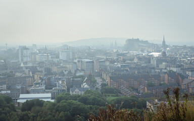 Edinburgh city top view on a foggy day, Scotland