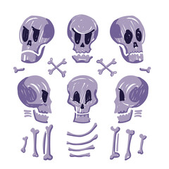 Sketch of Halloween elements. Collection of drawn human bones. Different angle of the skull