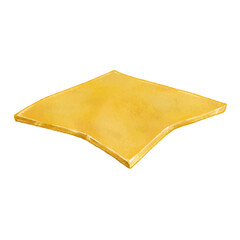 Cheese slice yellow and square, watercolor hand drawn illustration. American cheese for burgers isolated on white backround