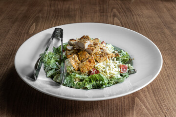 Delicious Chicken Salad, in white plate,