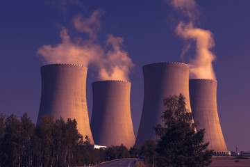 Nuclear power plant Temelin at sunset in Czech Republic Europe