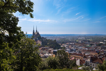 A view of the city of Brno in the Czech Republic in Europe from the viewpoint of Špilberk. The dominant feature of Brno is the Cathedral of St. Peter - Petrov. 