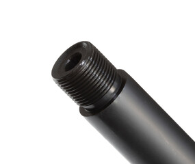Threaded rifle barrel on white
