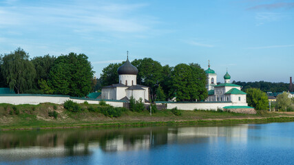 Fototapeta na wymiar Mirozhsky monastery. View of the Mirozh monastery from the opposite bank. Pskov, Russia