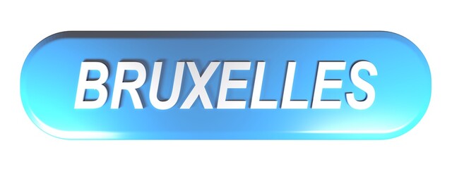 BRUXELLES blue rounded rectangle push button - 3D rendering illustration