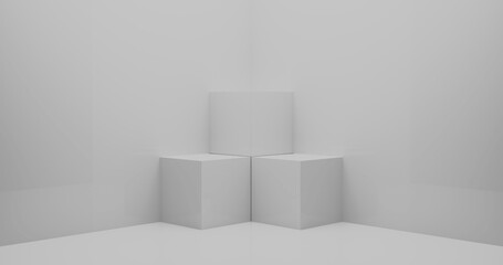 3d rendering. Abstract composition of geometric shapes in a bright room. A podium for your mockup.