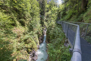 Impressive Leutasch gorge, sky walk suspended bridge river and waterfalls