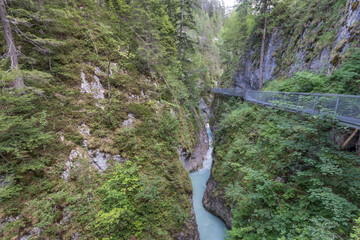 Impressive Leutasch gorge, sky walk suspended bridge river and waterfalls