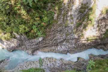 Impressive Leutasch gorge, sky walk suspended bridge river and waterfalls
